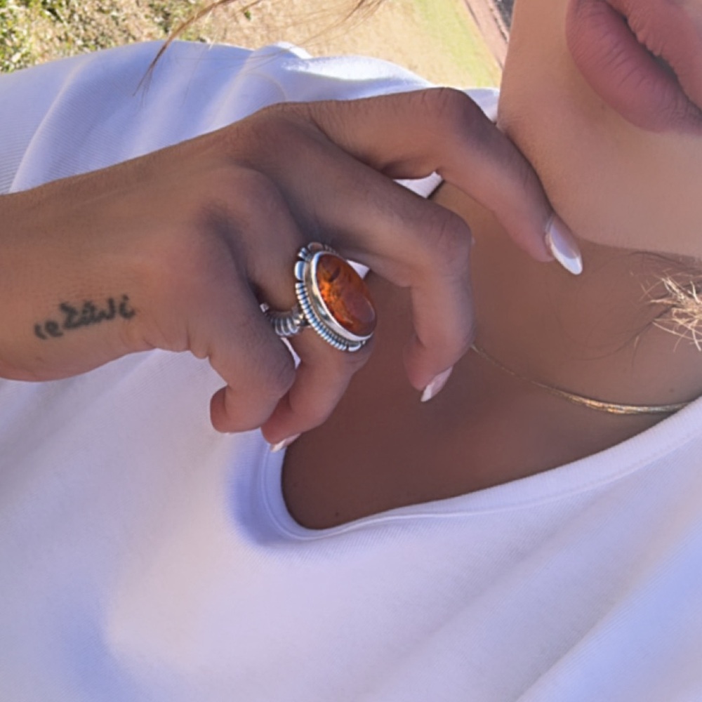 Amber Stone Statement Ring - image 2